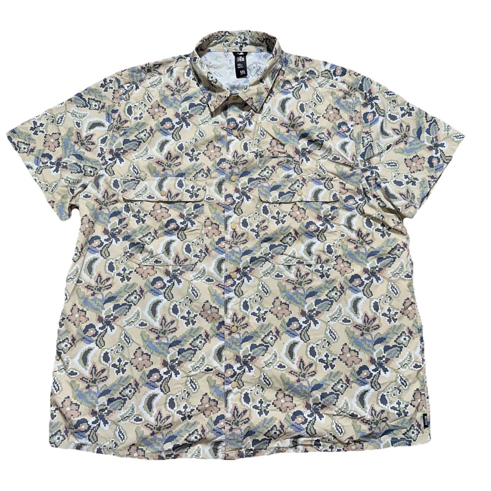 Mountain Hardwear Mens XXL Short Sleeve Snap Button Up Shirt Leaf Printed Pocket